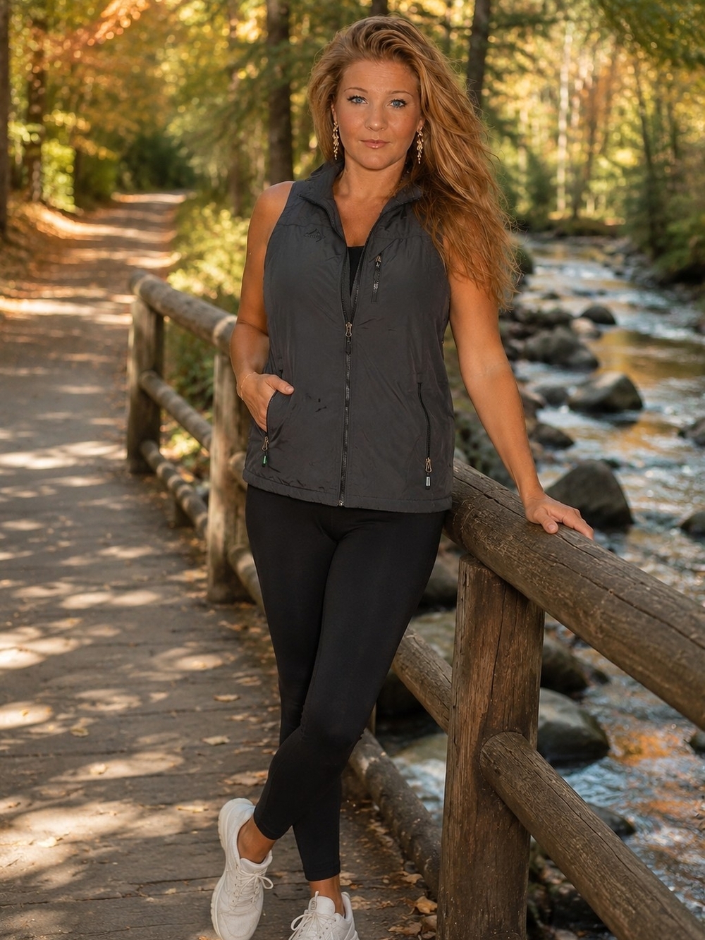 Women's Sleeveless Zip Vest in Black - Lightweight Outdoor Layer